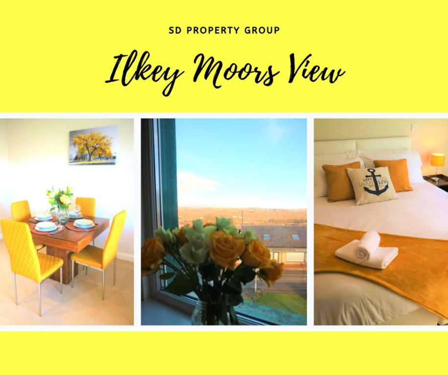 伊尔克利The Ilkley Moors View的卧室和用餐室的四幅图片拼贴