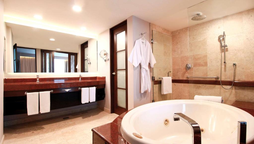比亚埃尔莫萨维拉埃尔莫萨凯悦酒店的带浴缸、淋浴和盥洗盆的浴室