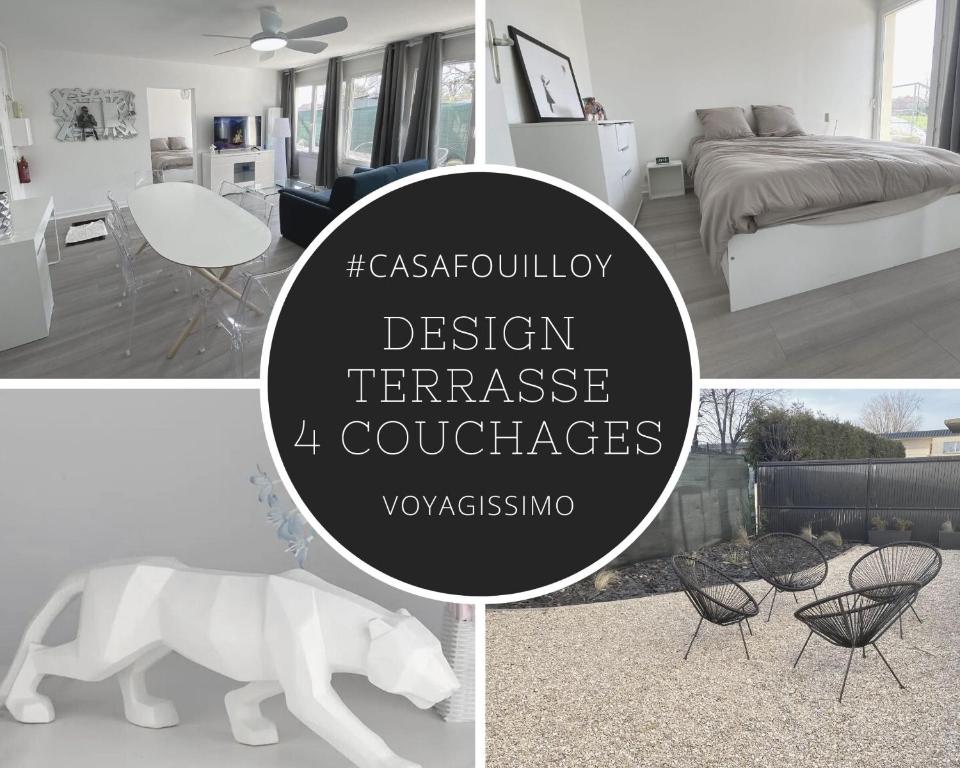 Fouilloy#Casafouilloy Appartement de plein pied avec grande terrasse的客厅的画像拼贴,上面有白虎雕像