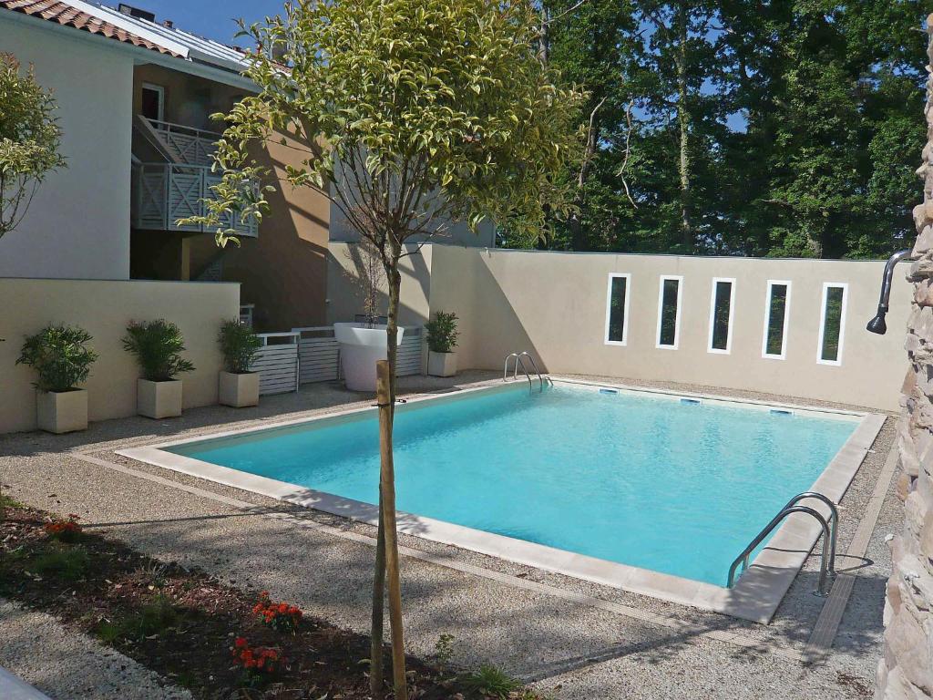 安格雷安格雷布瑞恩多斯之家公寓的一座房子前面的游泳池,上面有树
