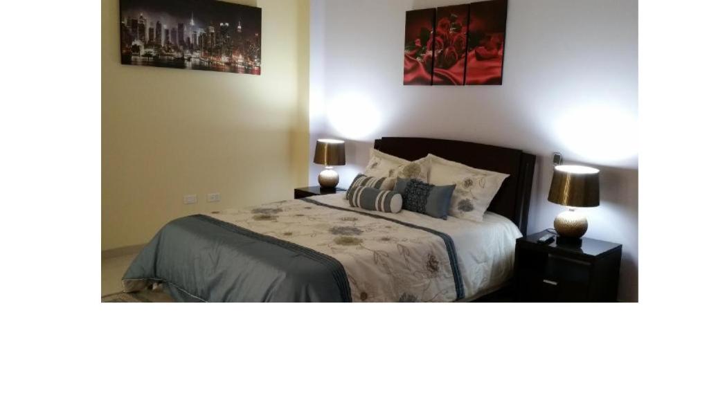 帕尔米拉克洛弗之家公寓式酒店的一间卧室配有一张床和两盏灯。