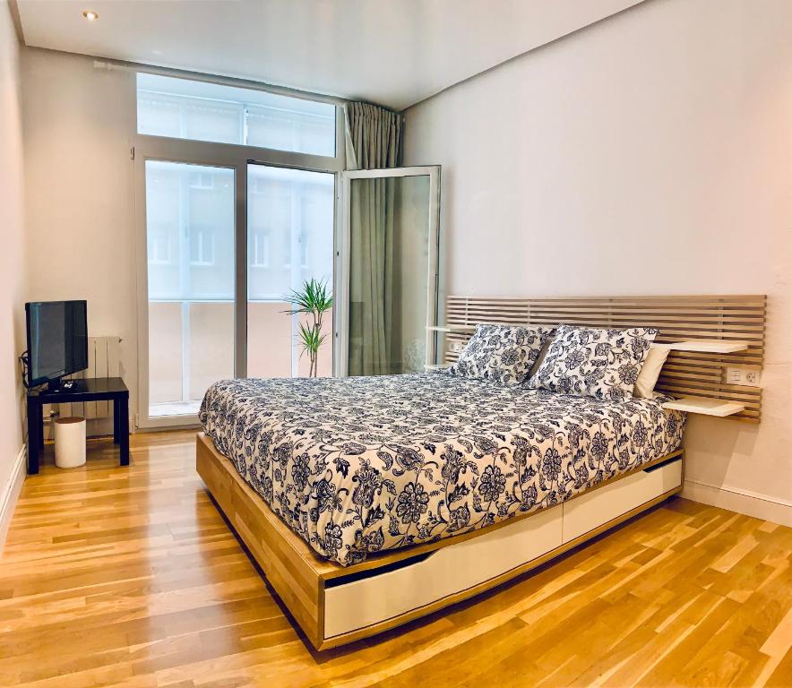 毕尔巴鄂Habitación privada en Bilbao Centro的一间卧室配有一张床和一台电视