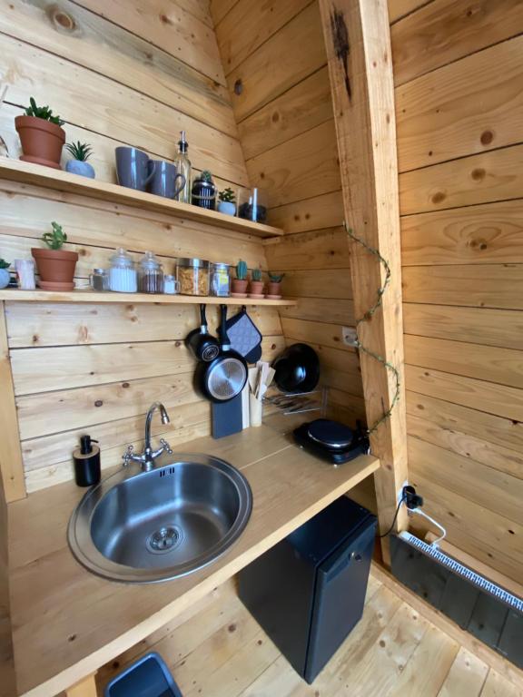 乌尔齐尼Horizon Lodge Medurec的小木屋内的厨房设有水槽