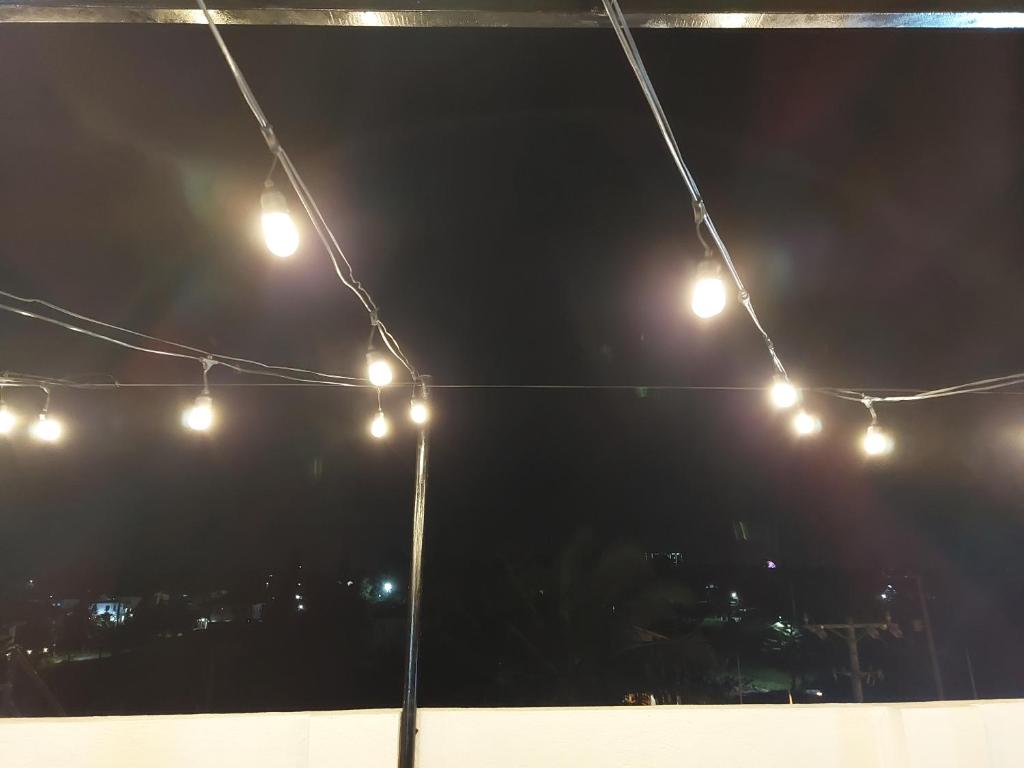 大雅台Kua's Pad的一群灯在晚上从帐篷里挂着