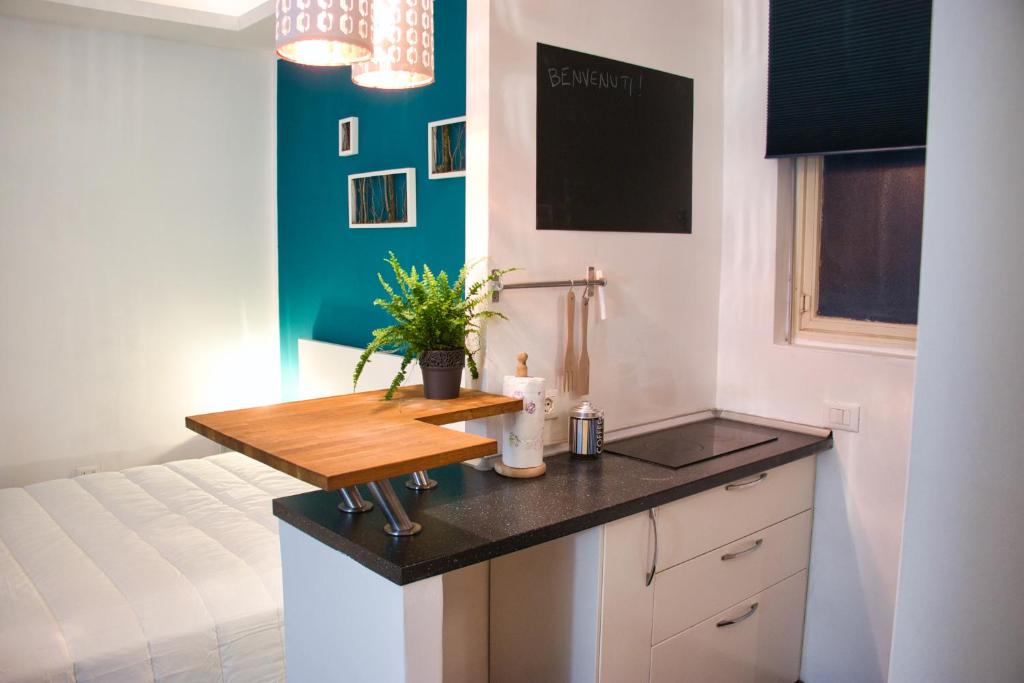 都灵Carducci green - Appartamento monolocale的厨房配有水槽和台面