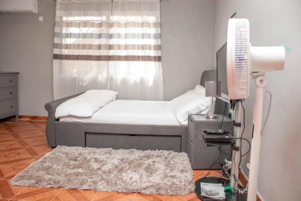 弗里敦Fully air-con 3Bed Villa-Wifi -hot water -cable tv的一间小卧室,配有床和窗户