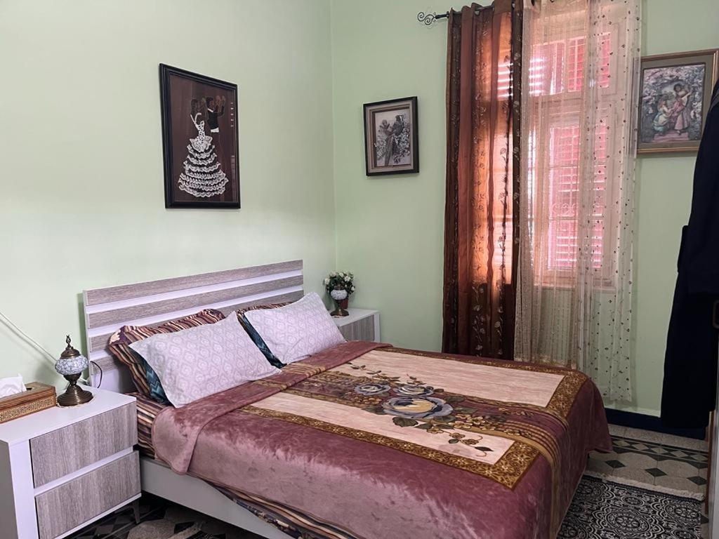 海法罗莎住宿加早餐旅馆的一间卧室设有一张大床和一个窗户。