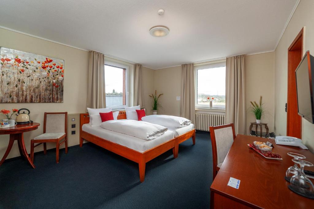 莫尔斯欧米茄酒店的配有一张床和一张书桌的酒店客房