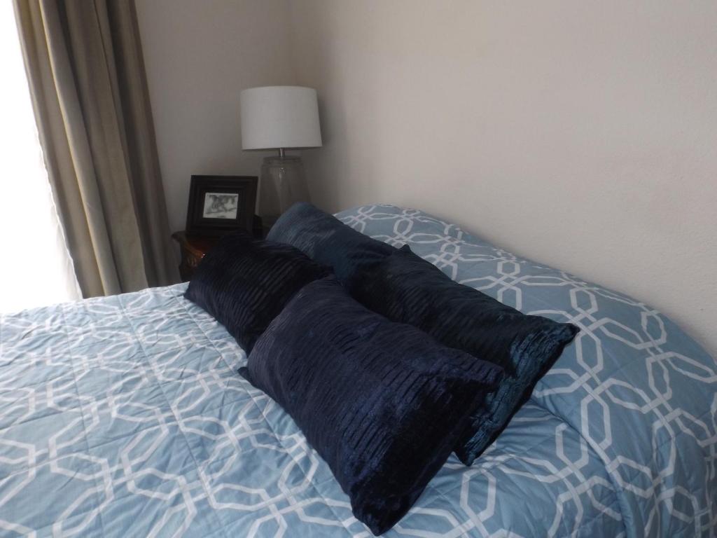 奇瓦瓦Departamento UNIVERSITARIO en fraccionamiento privado的卧室内的一张带两个枕头的床