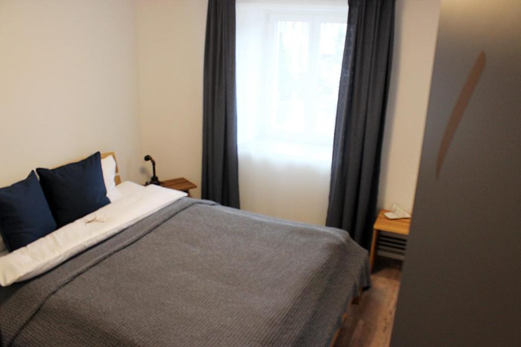 ZeihenAuberge Passepartout的一间卧室设有一张床和一个窗口