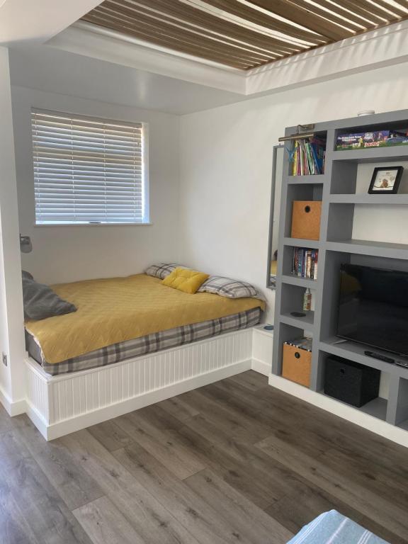 南海灵The Salty Bee的一间卧室配有一张床和一台电视。