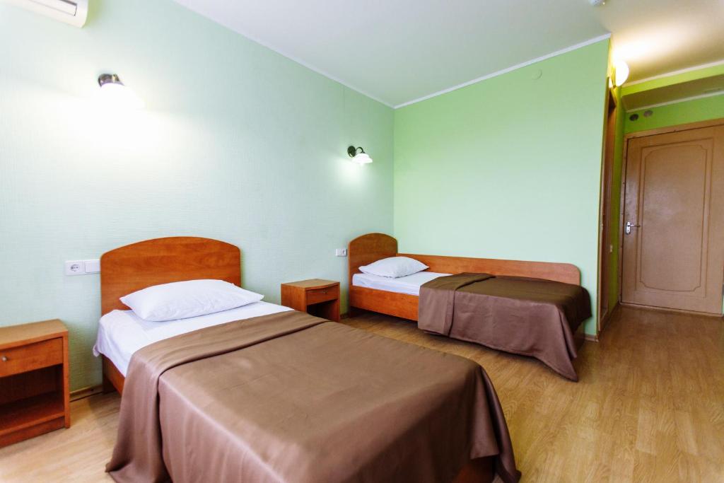 辛菲罗波尔Tavria Hotel的一间酒店客房,房间内设有两张床