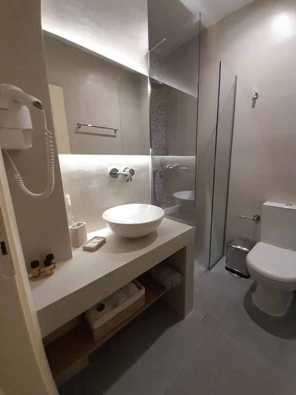 米斯特拉斯拜占庭酒店的一间带水槽、卫生间和镜子的浴室