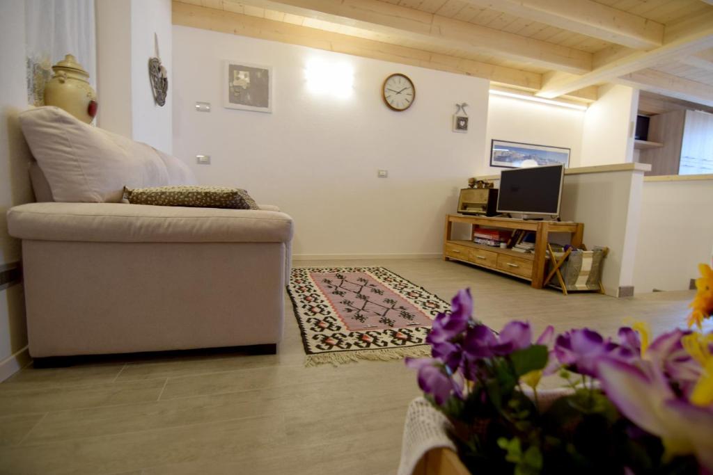 卡拉诺APPARTAMENTO GIRASOLE的带沙发和电视的客厅