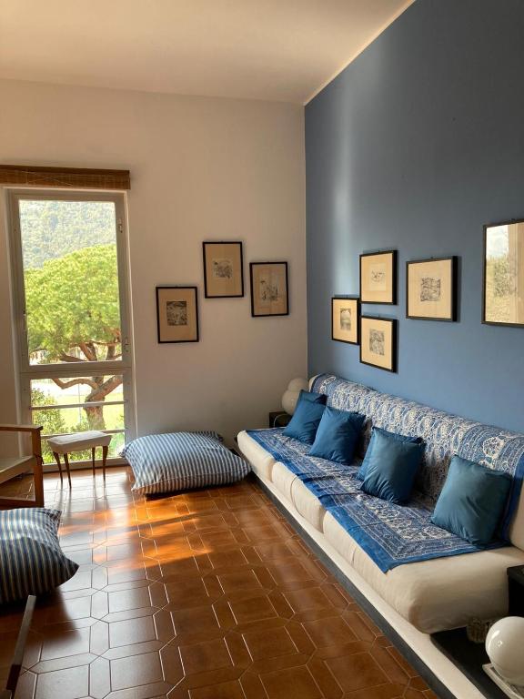 博纳索拉Aurea Bonassola的客厅配有带蓝色枕头的沙发