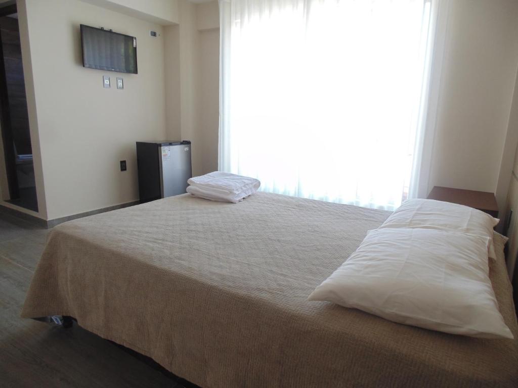 塔里哈Hostal Sky的一间卧室设有一张大床和大窗户