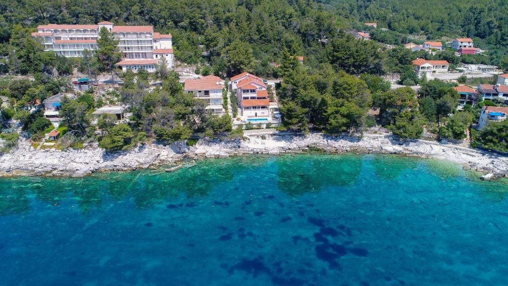 普利兹巴Apartment Prižba - Korčula的一大片水体的空中景观