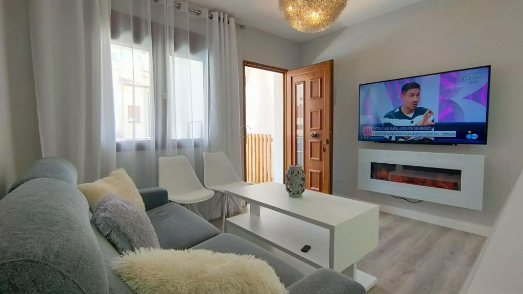 鲁伊德拉Suite Ruidera Beach的带沙发和平面电视的客厅