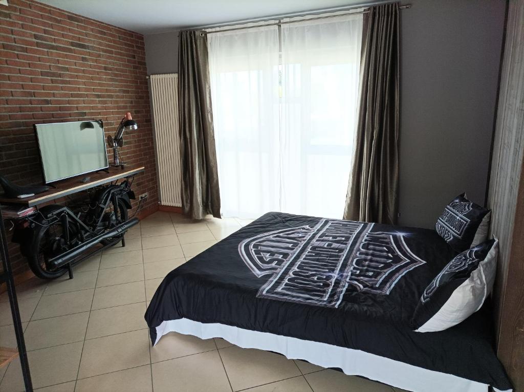 拉齐塞La pacheca的一间卧室设有一张床、一台电视和一个窗口。