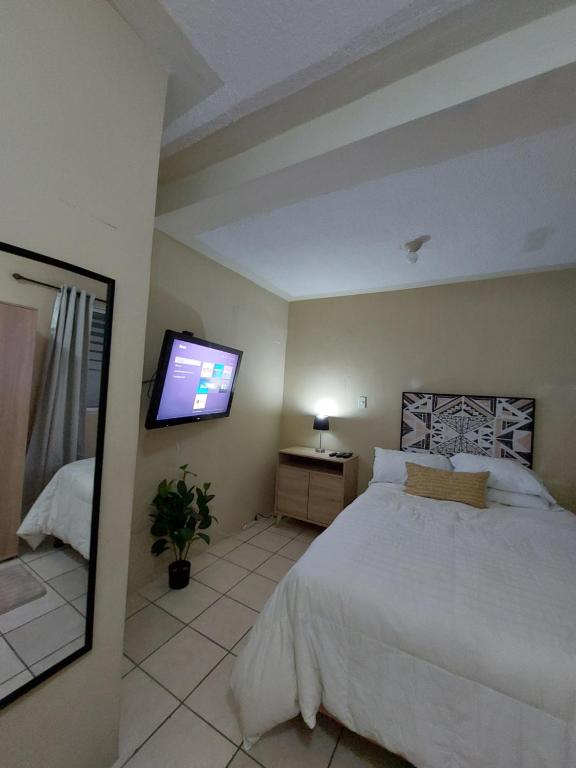 特古西加尔巴Habitación Privada en RESIDENCIAL Villa de Las Hadas的一间卧室配有一张床和一台平面电视