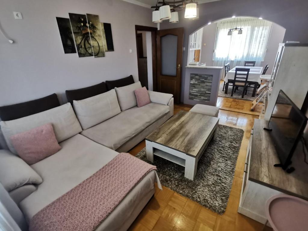 特雷比涅Apartman Andrija的带沙发和咖啡桌的客厅