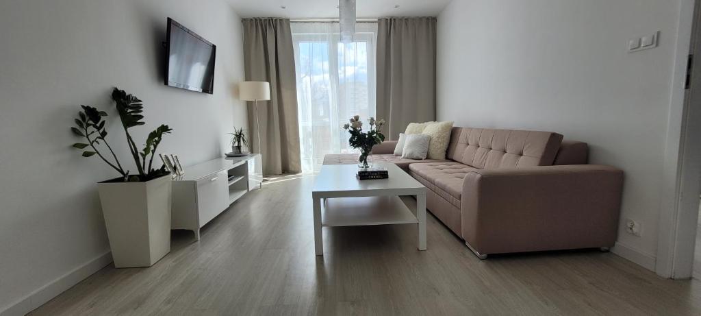 什切青Apartament Centrum Szczecin的客厅配有沙发和桌子