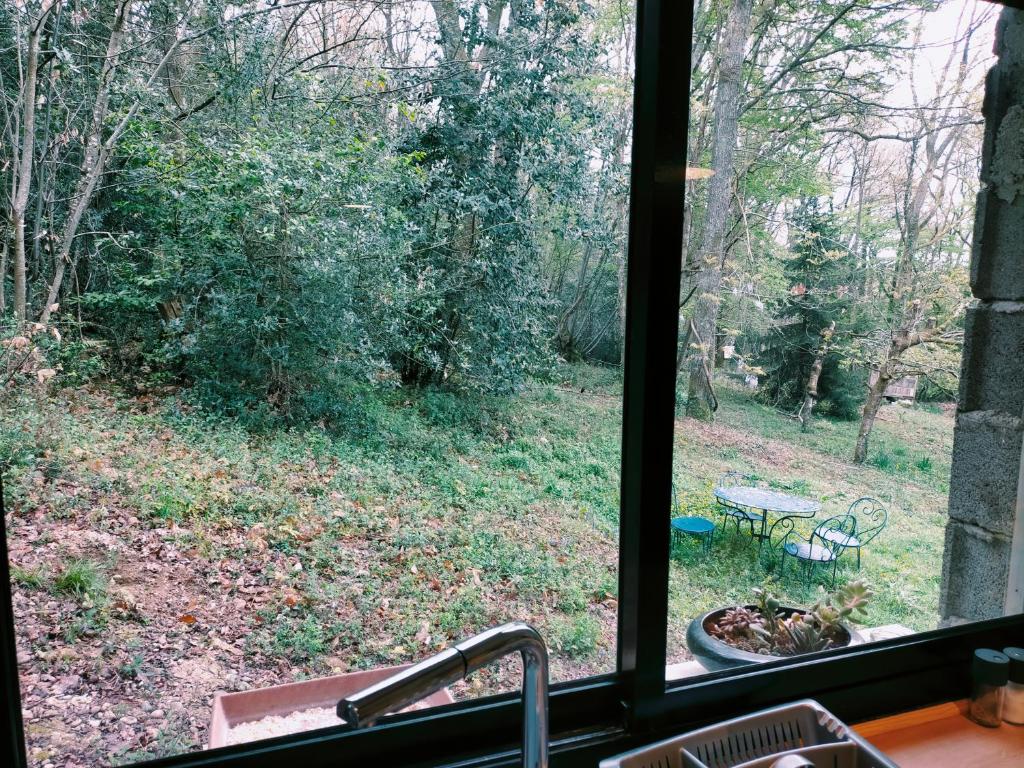 阿杜尔河畔艾尔appartement meublé sur la route de Compostelle !的从厨房窗户可欣赏到庭院的景色