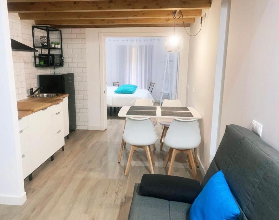 卡塞雷斯PUERTA DE CACERES Apartamento 4的一间小公寓,设有厨房和一间卧室