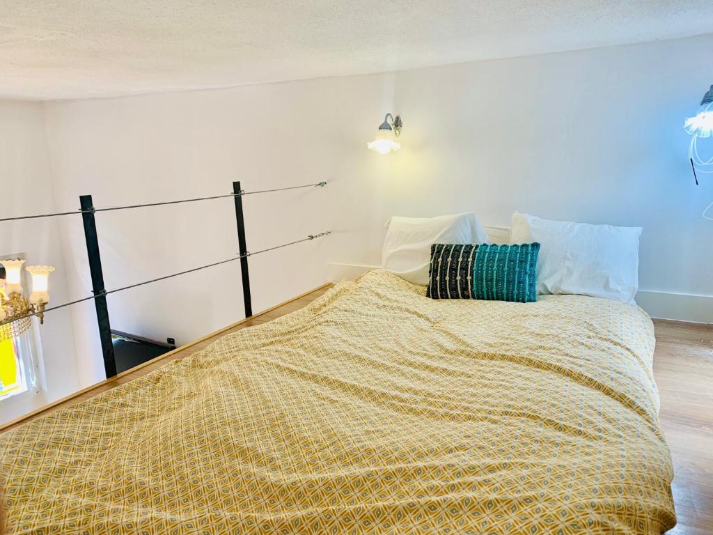 赫雷斯-德拉弗龙特拉Mini Loft Plaza España的一间卧室配有一张带毯子的大床