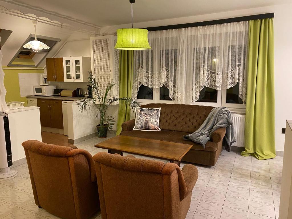 赫维兹Villa Trófea的客厅配有沙发和桌子