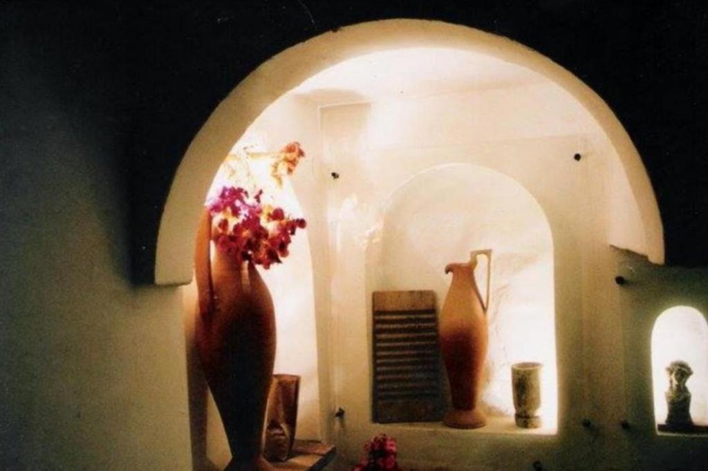 哈马马特la maison de l'architecte的一间有猫和两花瓶的雕像的房间