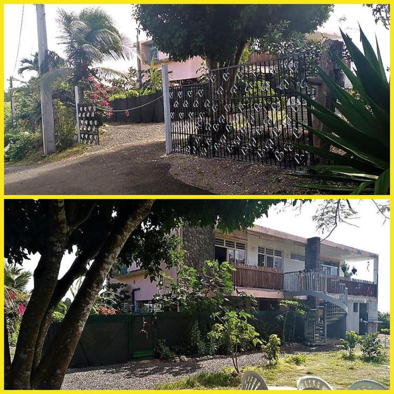 萨莱比梅Cocon glamping pour les amoureux du plein air的房屋前的两幅围栏照片