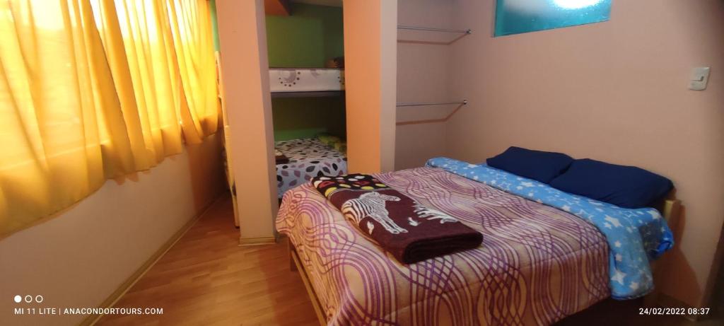 库斯科Anacondor Guests House的一间小卧室,卧室内配有一张床铺