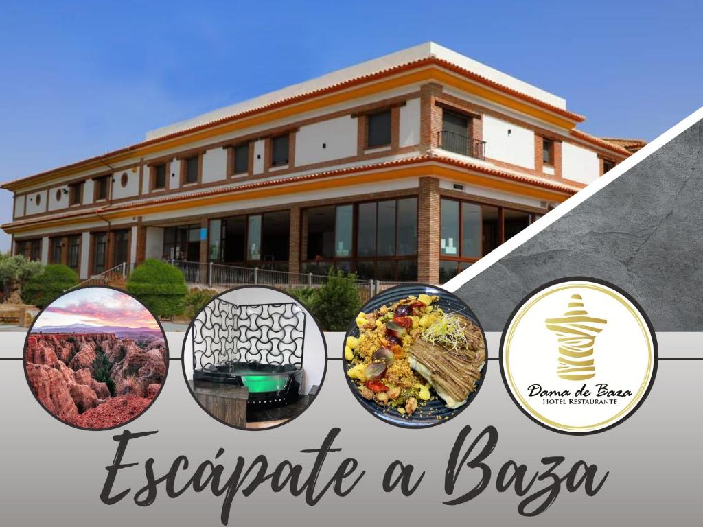 巴萨Hotel Restaurante Dama de Baza的前面有一大堆食物的房子