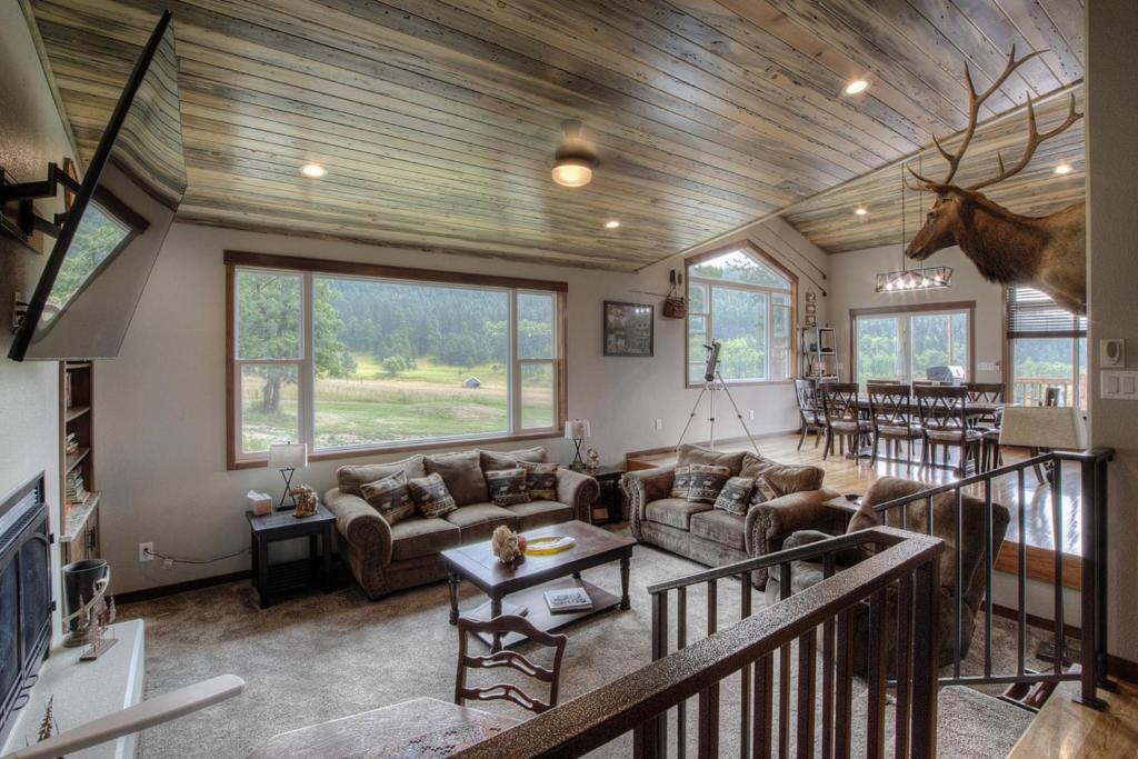 PiedmontWhitegate Lodge的客厅设有木天花板