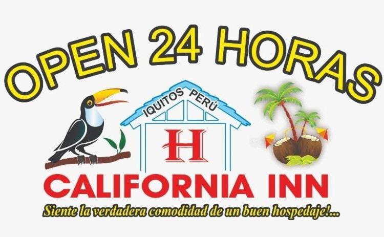 伊基托斯Hospedaje California Inn的开放视野卡里福尼亚宾馆标志