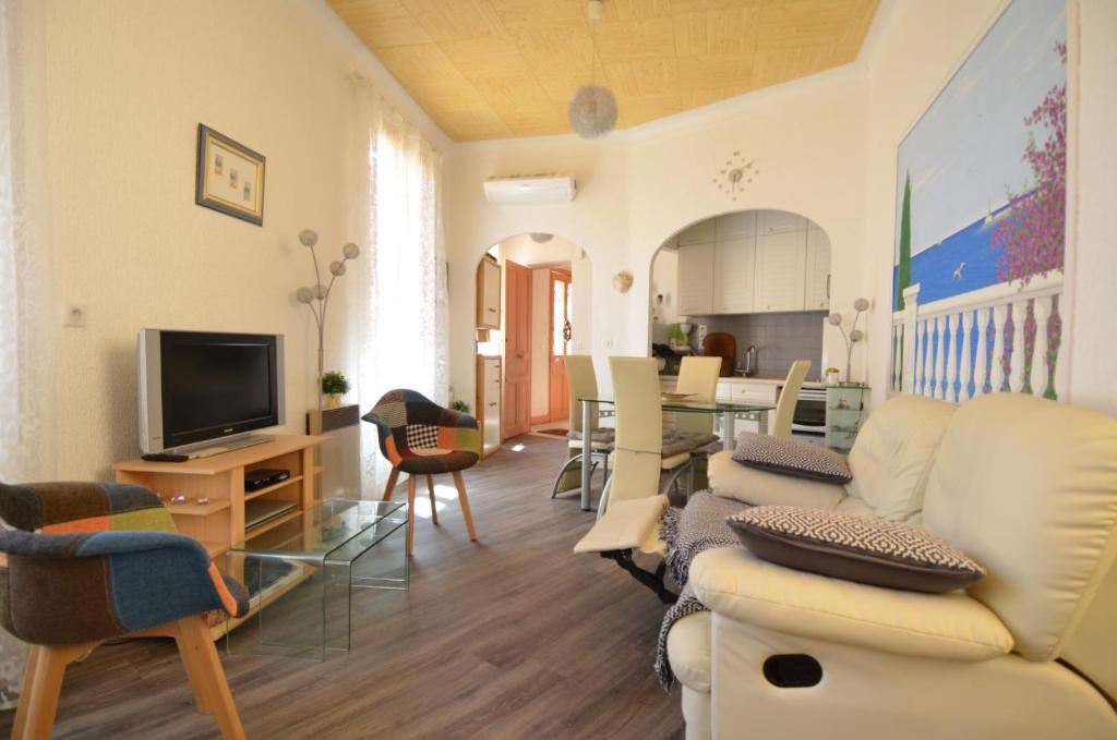 博索莱伊Appartement avec parking pour 4 personnes en plein cœur de Monaco的带沙发和电视的客厅