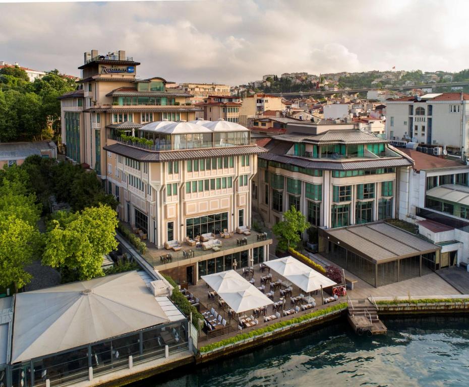 伊斯坦布尔博斯普鲁斯丽笙酒店的享有河流和建筑的城市美景