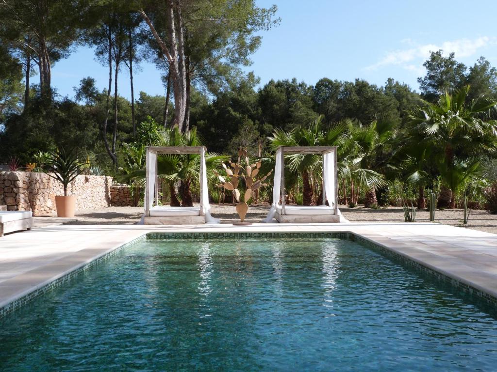 卡拉隆加Ipunga Ibiza - Adults only的一座树木繁茂的庭院内的游泳池