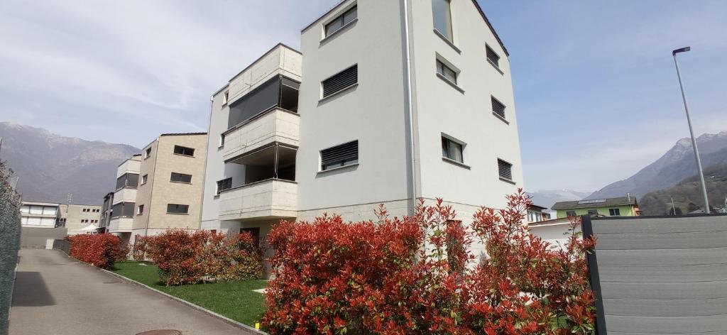 CadenazzoI viaggi del Lea的白色公寓大楼,背景为山脉