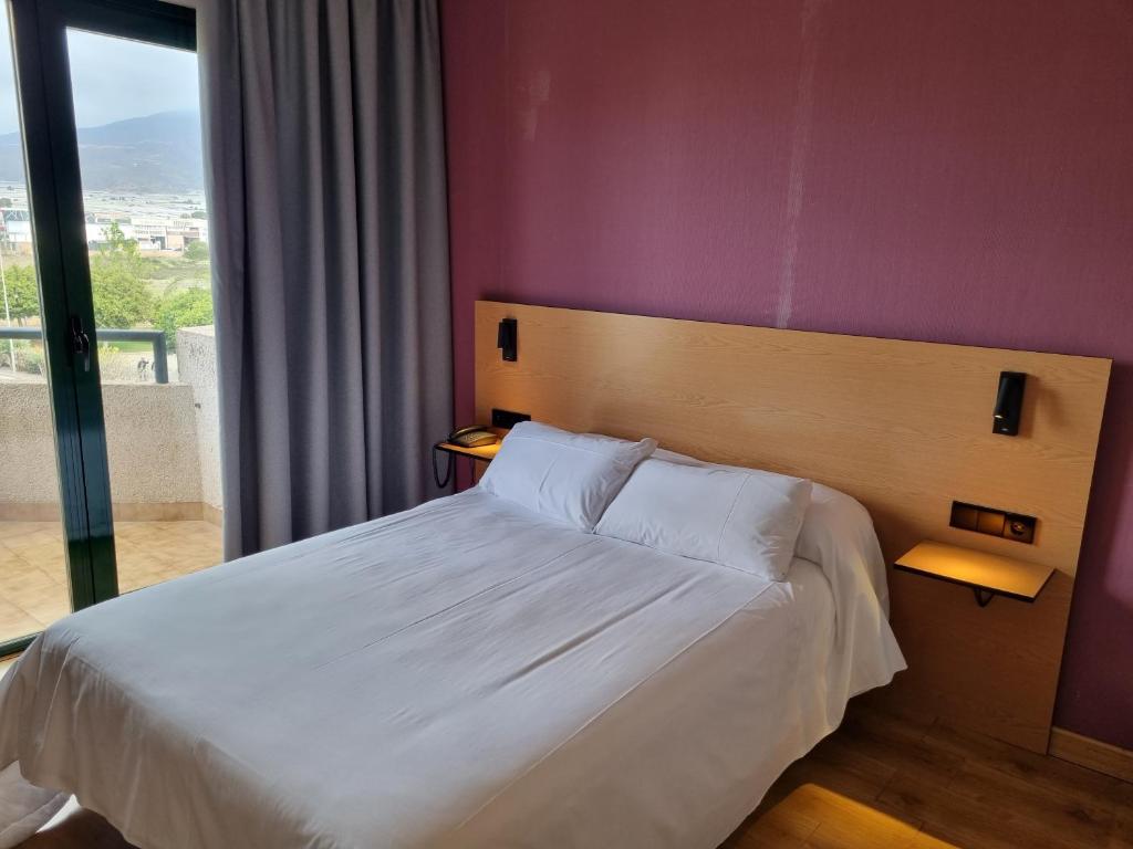 厄尔埃基多埃希多酒店的卧室配有白色床和紫色墙壁
