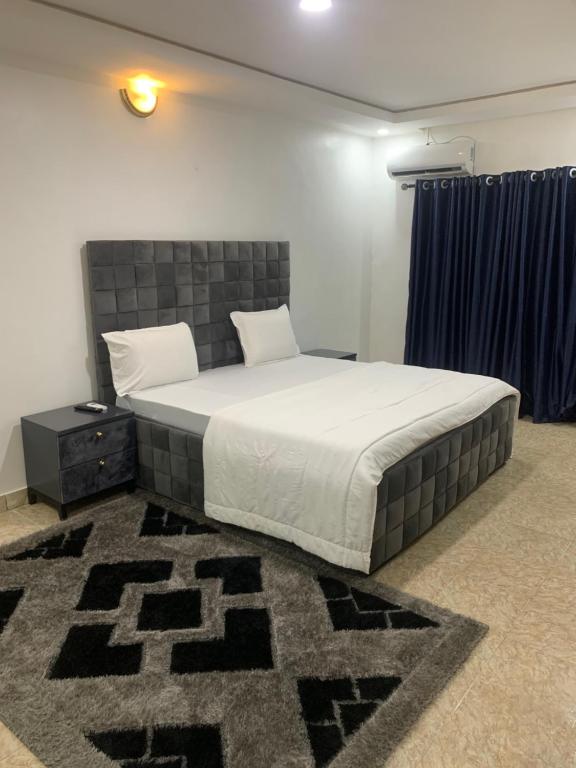 拉各斯Weena Hotel & Resort的一间位于地毯的房间内的卧室,配有一张大床