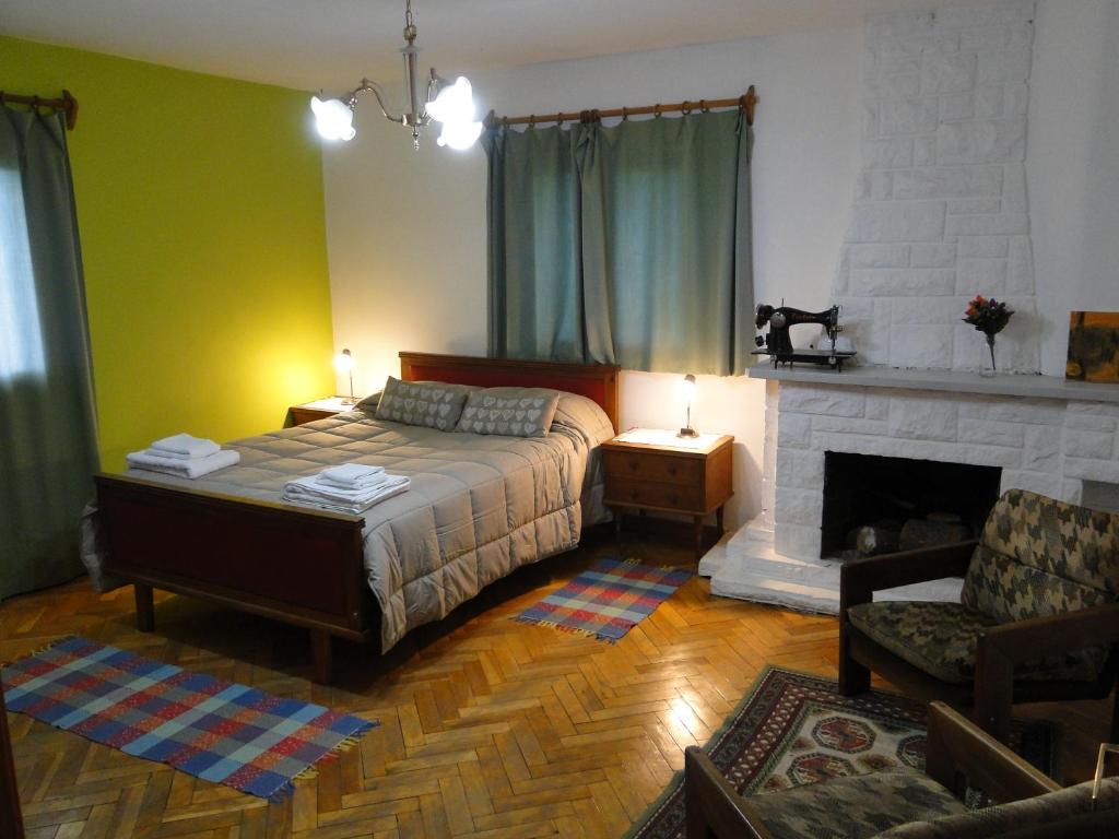 埃斯克尔Hospedaje Amilcar的一间卧室配有一张床和一个壁炉