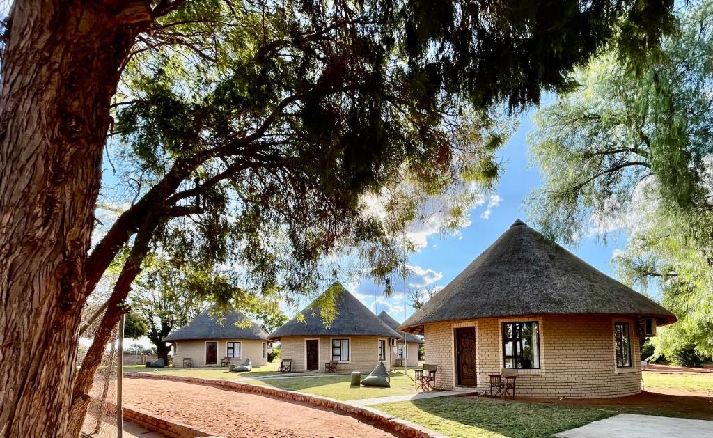 卡图Gamagara Africa Private Nature Reserve的公园内茅草屋顶的房子