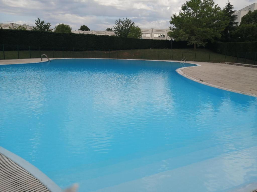 第戎Romantisme et glamour avec spa, piscine et jardin的蓝色海水大型游泳池