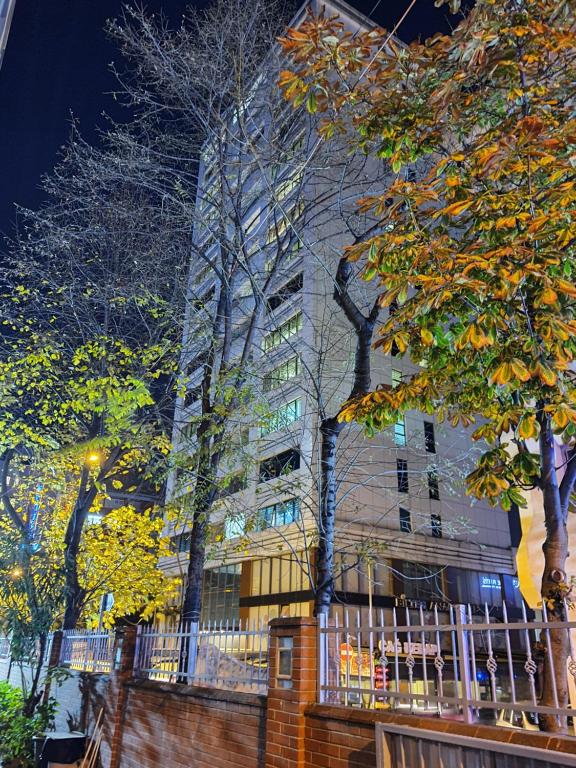 伊斯坦布尔学术公寓的前面有树木的高楼