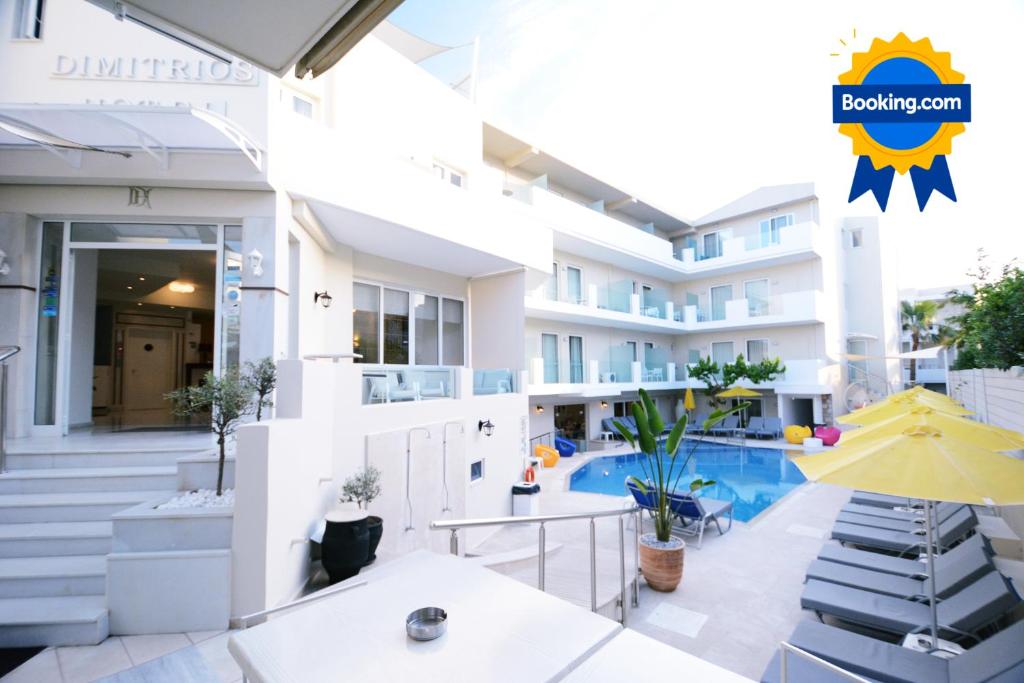罗希姆诺Dimitrios Beach Hotel Adults Friendly 14 plus的一座带游泳池的别墅和一家酒店