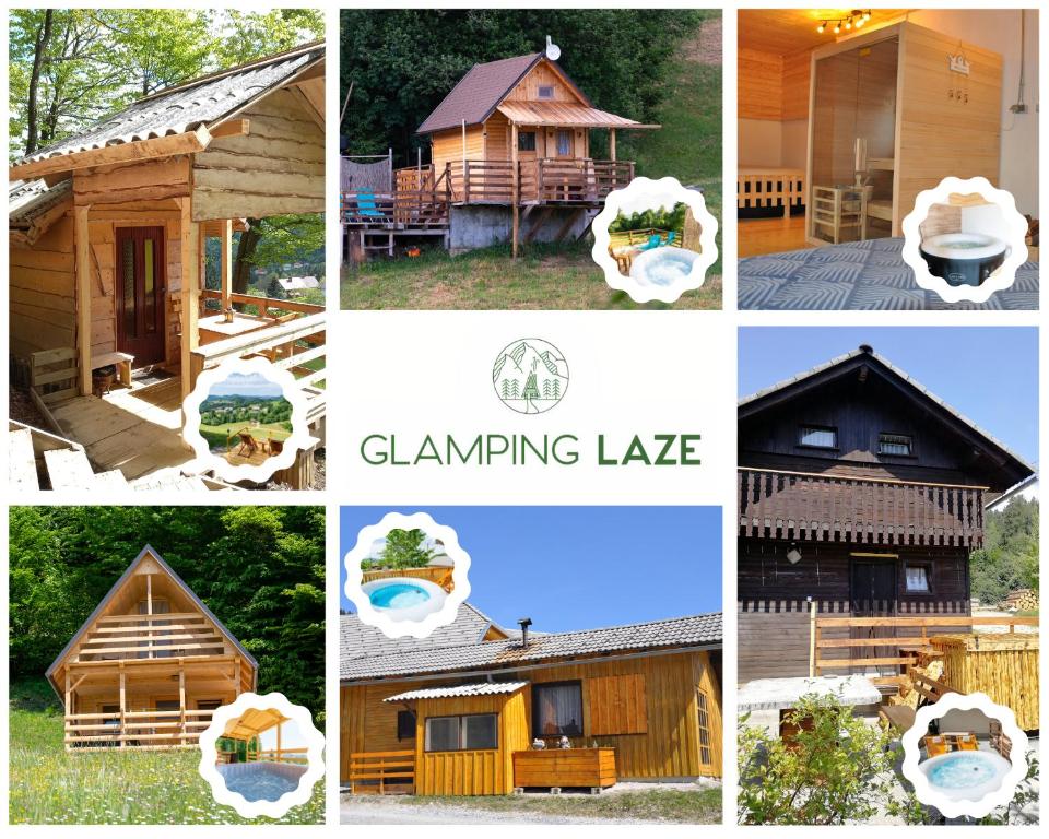 Gorenja VasGlamping Laze的小屋和凉亭相拼图