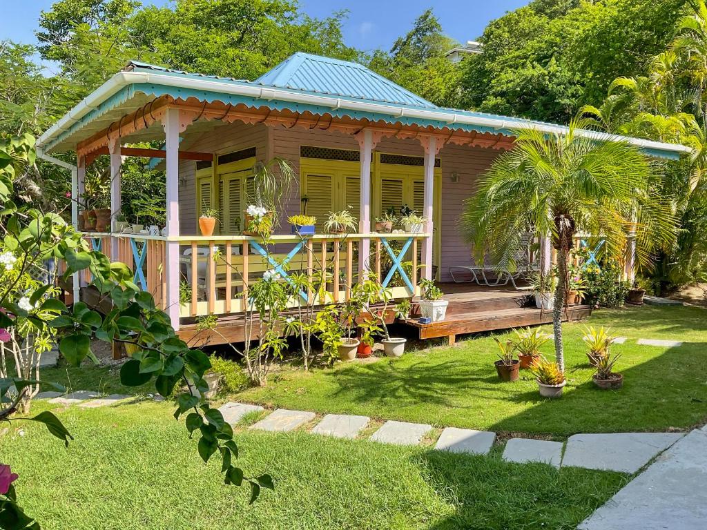 维约堡Villa Caribbean Dream的一座小房子,有门廊和一些植物