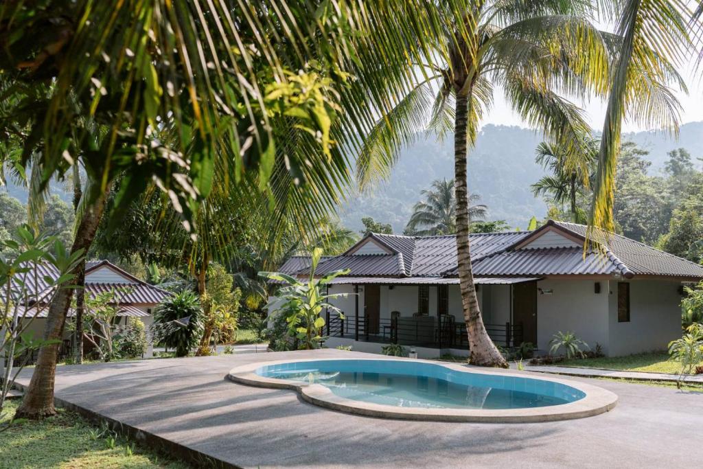 蔻立Surfer's Village的一座带游泳池和棕榈树的房子